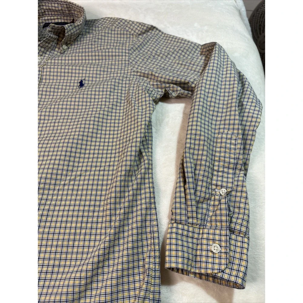 Ralph Lauren Mens M Classic Fit Blue Yellow Check Button Down Long Sleeve Shirt - Picture 4 of 12